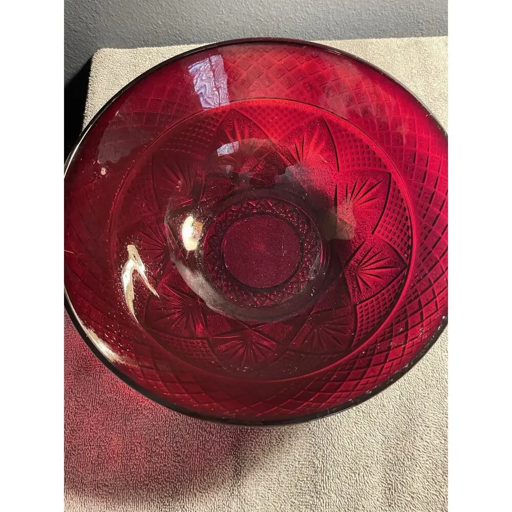 Cristal D’Arques Durand Antique Ruby Red Glass 10” Serving Salad Bowl France